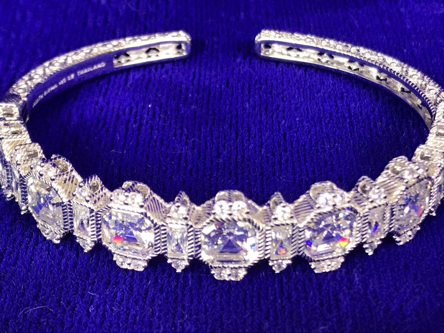 Judith Ripka Sterling Silver 925 CZ Bling Cuff Bracelet 25.6g [Photo 4]
