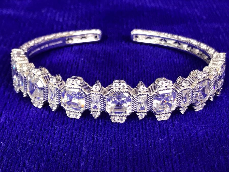 Judith Ripka Sterling Silver 925 CZ Bling Cuff Bracelet 25.6g [Photo 5]