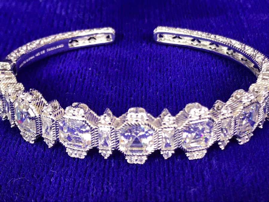 Judith Ripka Sterling Silver 925 CZ Bling Cuff Bracelet 25.6g [Photo 3]