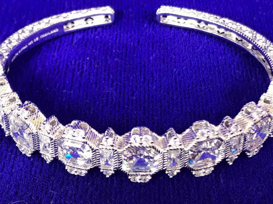 Judith Ripka Sterling Silver 925 CZ Bling Cuff Bracelet 25.6g [Photo 11]