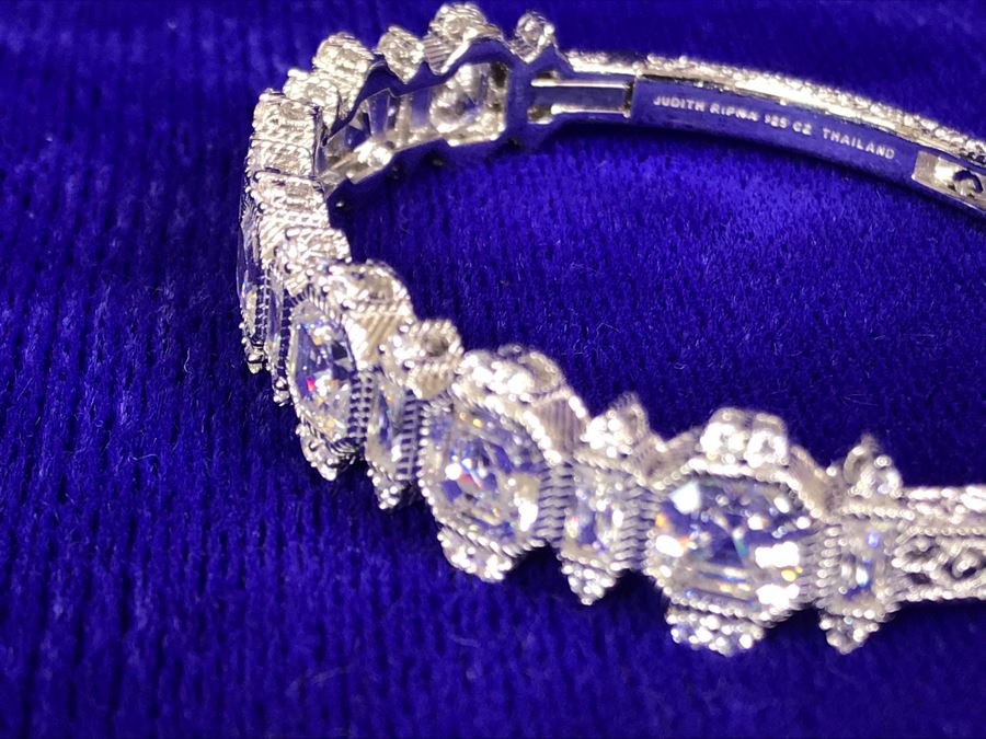 Judith Ripka Sterling Silver 925 CZ Bling Cuff Bracelet 25.6g [Photo 14]