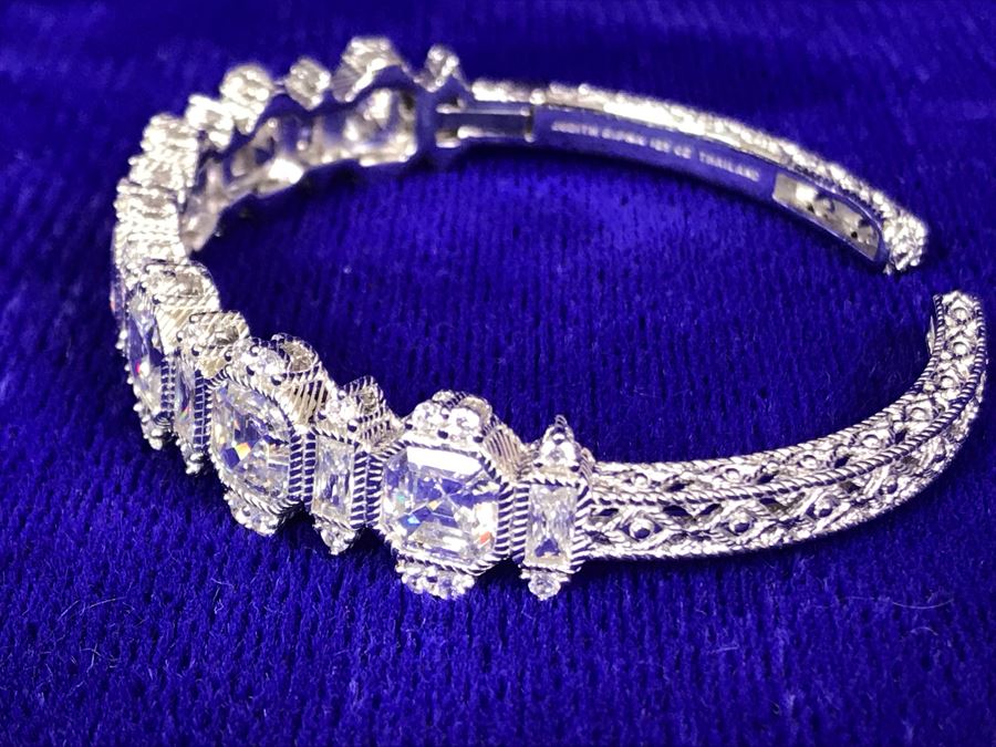 Judith Ripka Sterling Silver 925 CZ Bling Cuff Bracelet 25.6g [Photo 13]