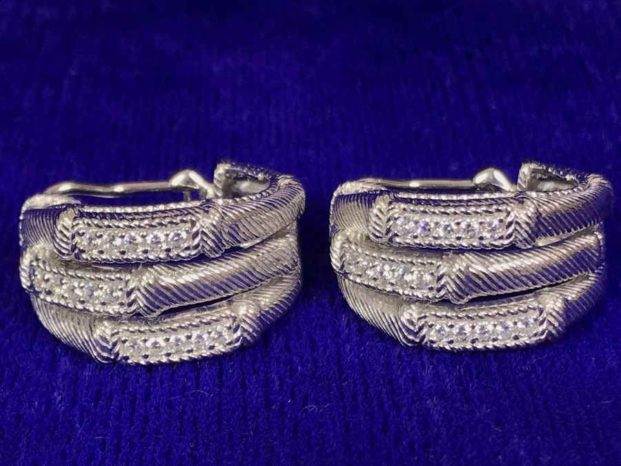 Judith Ripka Sterling Silver CZ Earrings Pierced 18.3g [Photo 2]