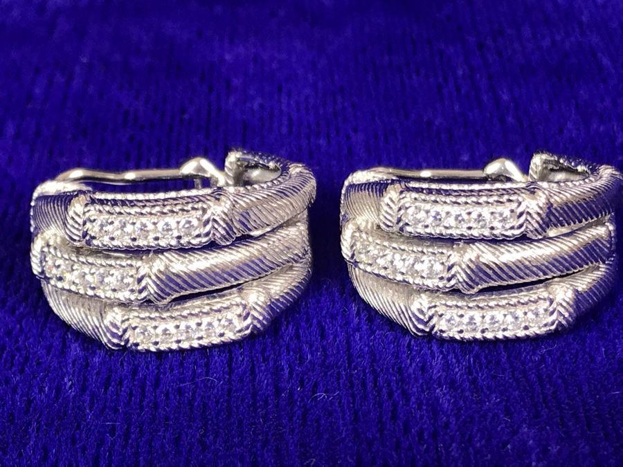 Judith Ripka Sterling Silver CZ Earrings Pierced 18.3g [Photo 1]