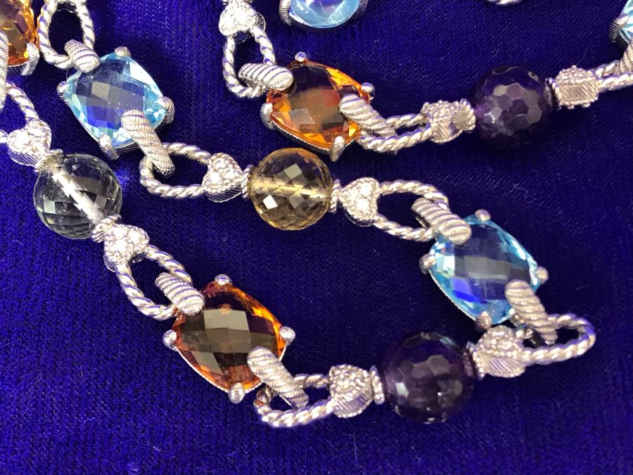 Judith Ripka Sterling Silver CZ Gemstones Necklace 81g [Photo 5]