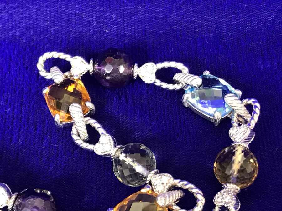 Judith Ripka Sterling Silver CZ Gemstones Necklace 81g [Photo 8]