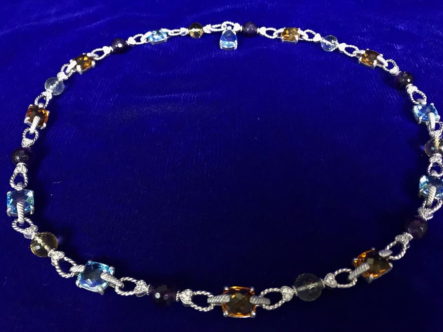 Judith Ripka Sterling Silver CZ Gemstones Necklace 81g