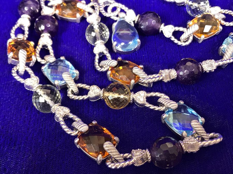 Judith Ripka Sterling Silver CZ Gemstones Necklace 81g [Photo 4]