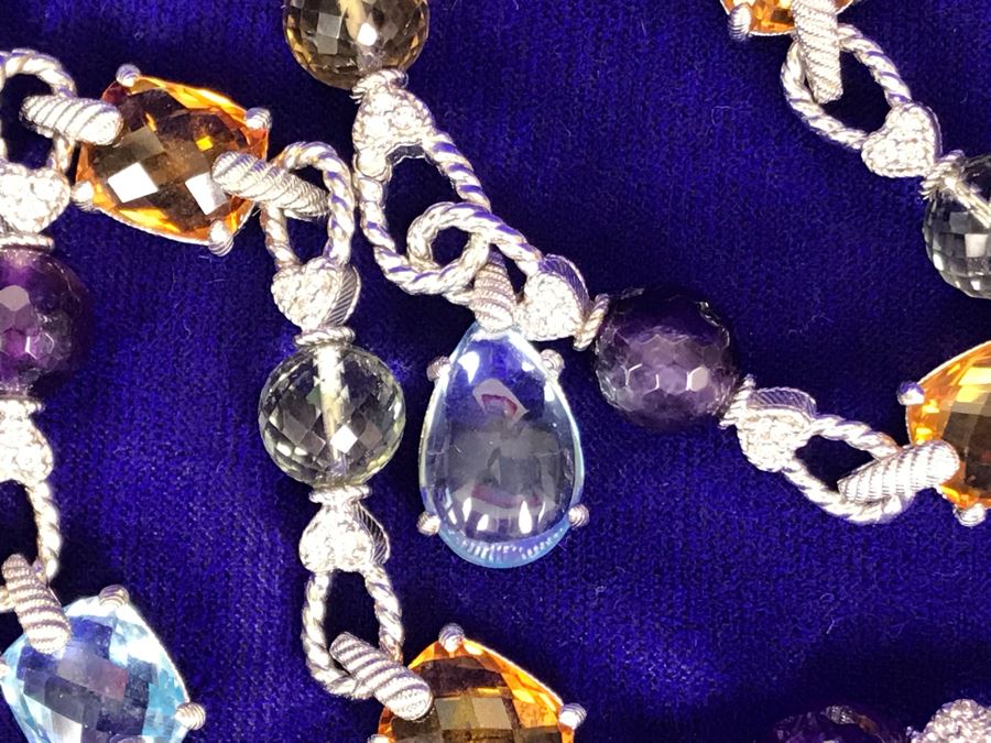 Judith Ripka Sterling Silver CZ Gemstones Necklace 81g [Photo 6]