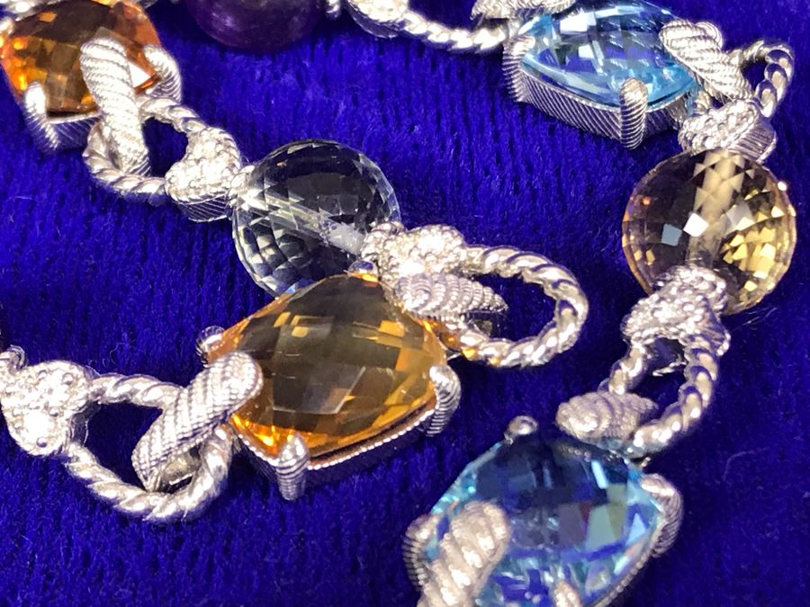 Judith Ripka Sterling Silver CZ Gemstones Necklace 81g [Photo 7]