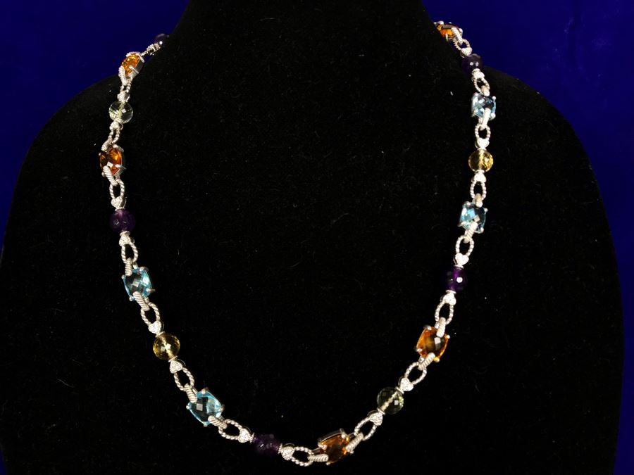 Judith Ripka Sterling Silver CZ Gemstones Necklace 81g