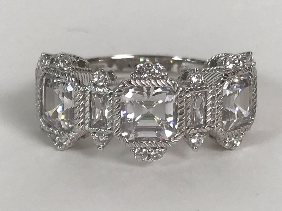 Judith Ripka Sterling Silver CZ Ring Size 9.5 7.2g [Photo 15]