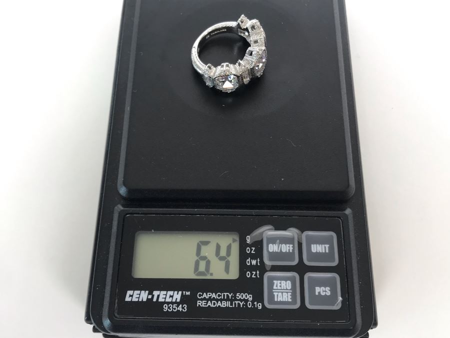 Judith Ripka Sterling Silver CZ Ring Size 5.5 6.4g [Photo 13]