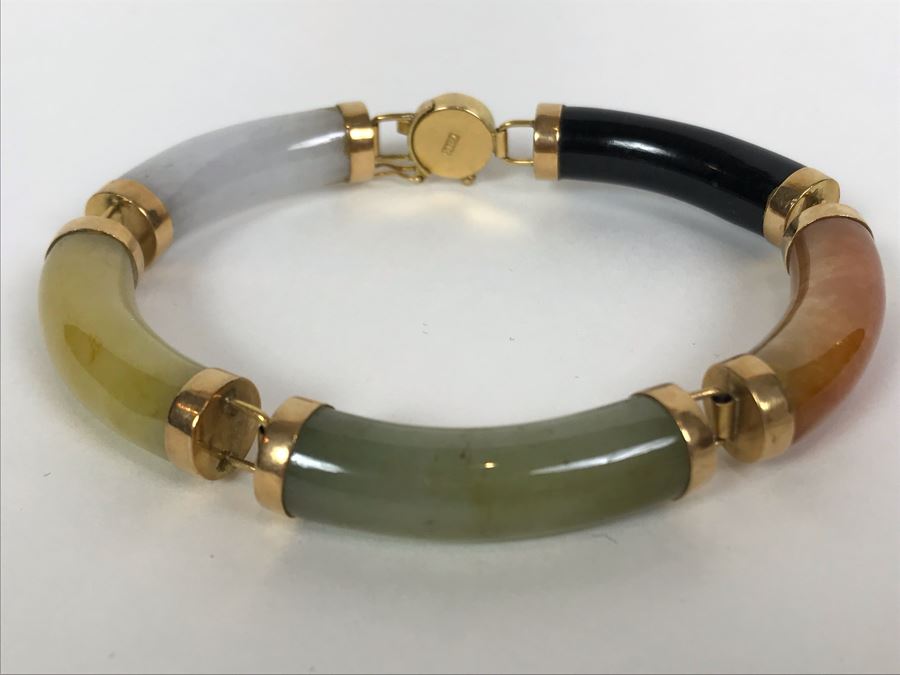 14K Gold Jade Bracelet 28.1g