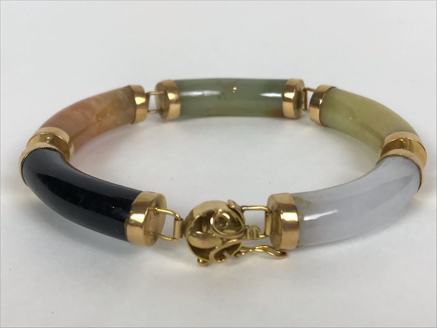 14K Gold Jade Bracelet 28.1g