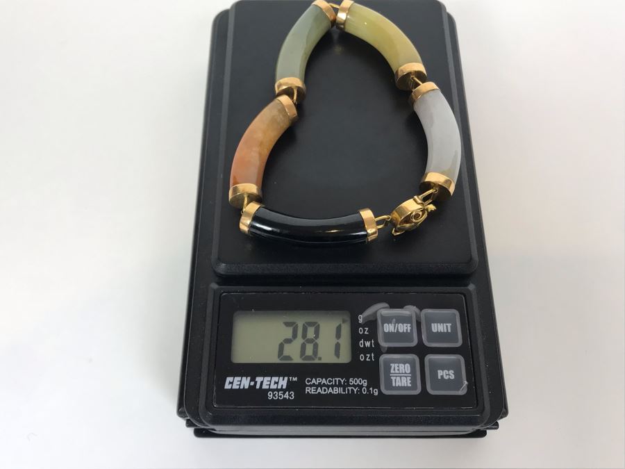 14K Gold Jade Bracelet 28.1g [Photo 8]