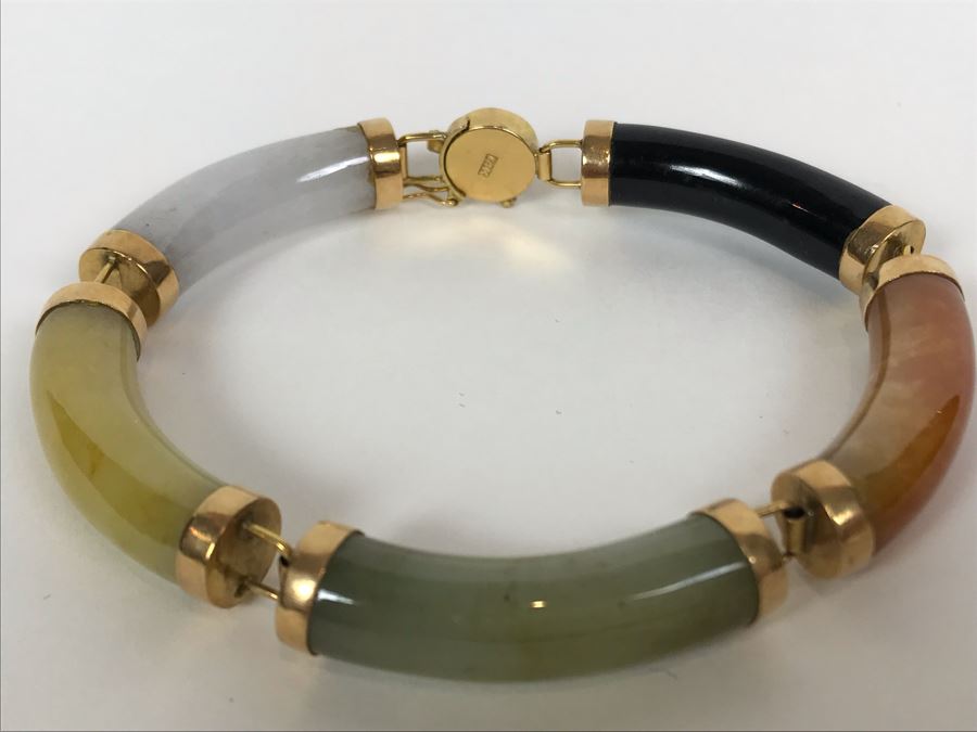 14K Gold Jade Bracelet 28.1g