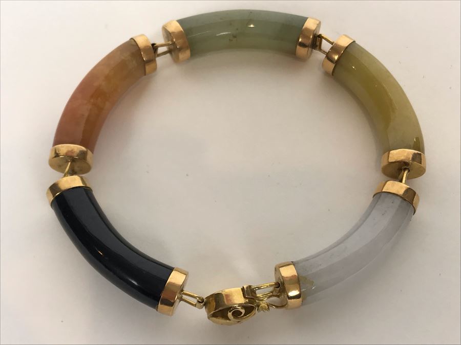 14K Gold Jade Bracelet 28.1g