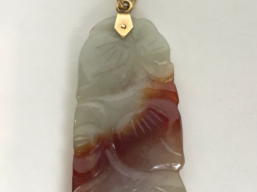 14K Gold Carved Jade Pendant 7.3g [Photo 5]