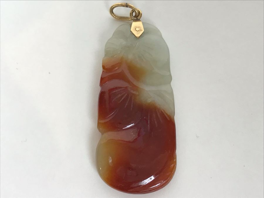 14K Gold Carved Jade Pendant 7.3g [Photo 7]