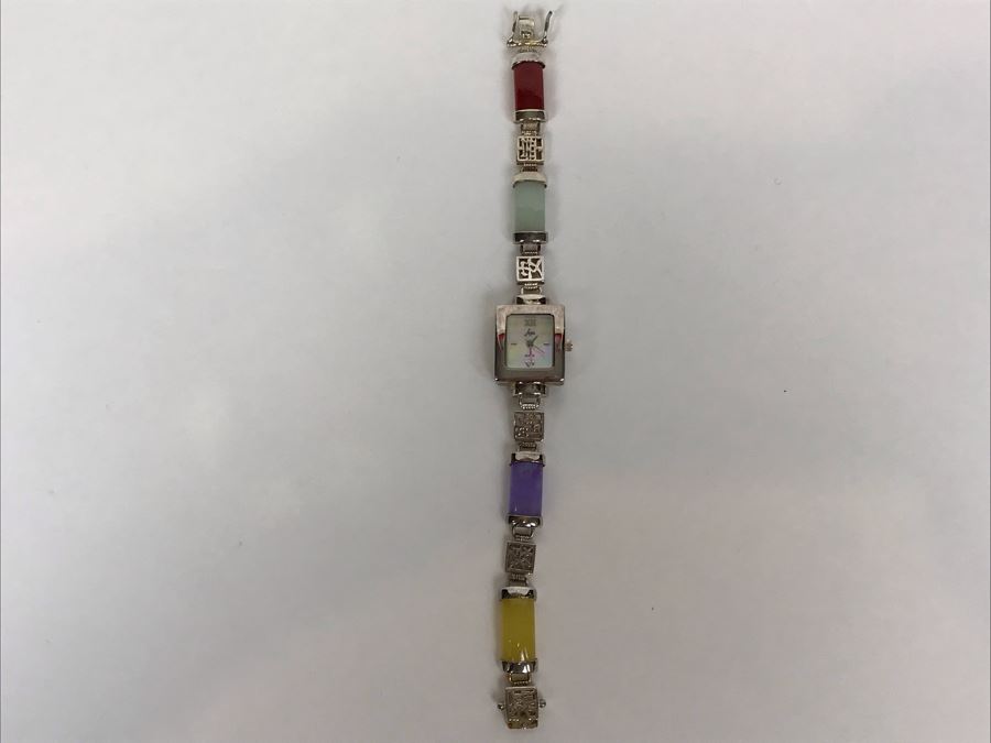 Women's Aria Sterling Silver Case Watch With Colored Jade And Sterling Silver Watch Band 31.8g [Photo 8]