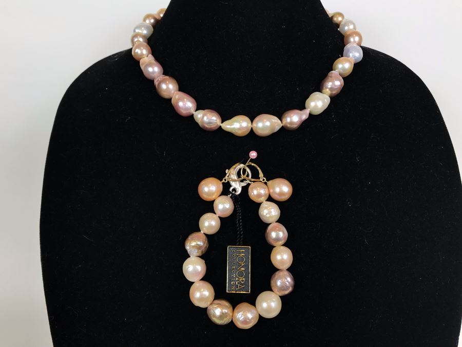 Honora Ming Cultured Pearl Jewelry Set With Necklace, Bracelet And 14K Gold Pearl Earrings [Photo 2]