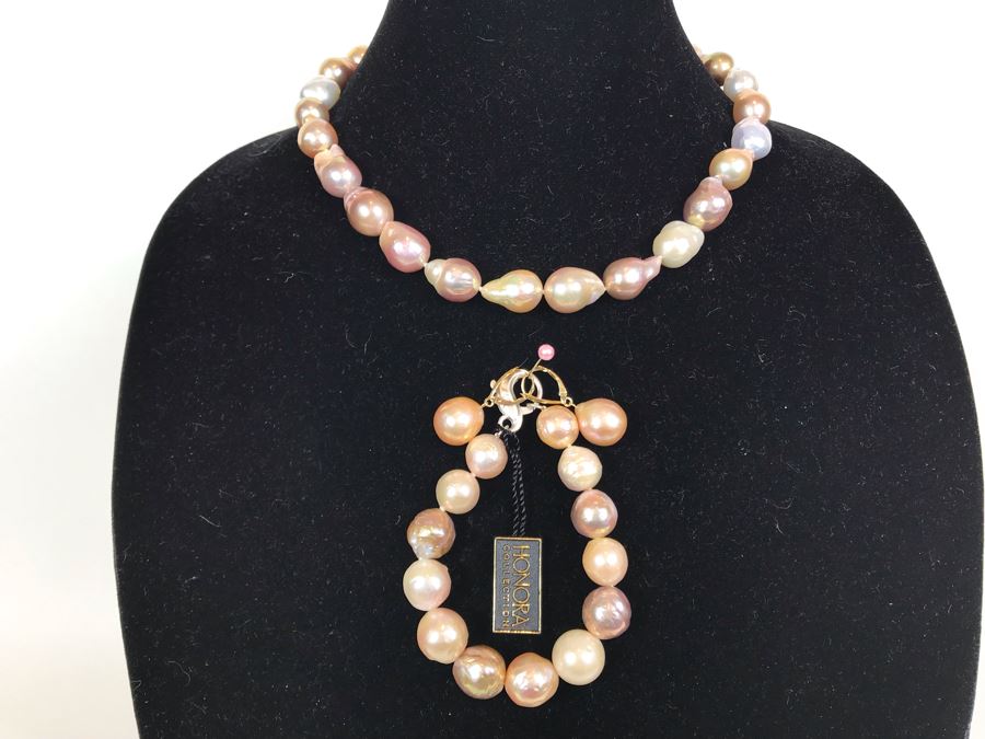 Honora Ming Cultured Pearl Jewelry Set With Necklace, Bracelet And 14K Gold Pearl Earrings [Photo 8]