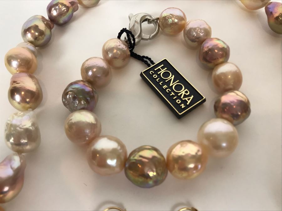 Honora Ming Cultured Pearl Jewelry Set With Necklace, Bracelet And 14K Gold Pearl Earrings [Photo 5]
