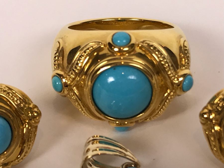 Jewelry Set With 14K FP Gold Silicone Filled Ring Size , Earrings And Pendant 14.1g TW [Photo 3]