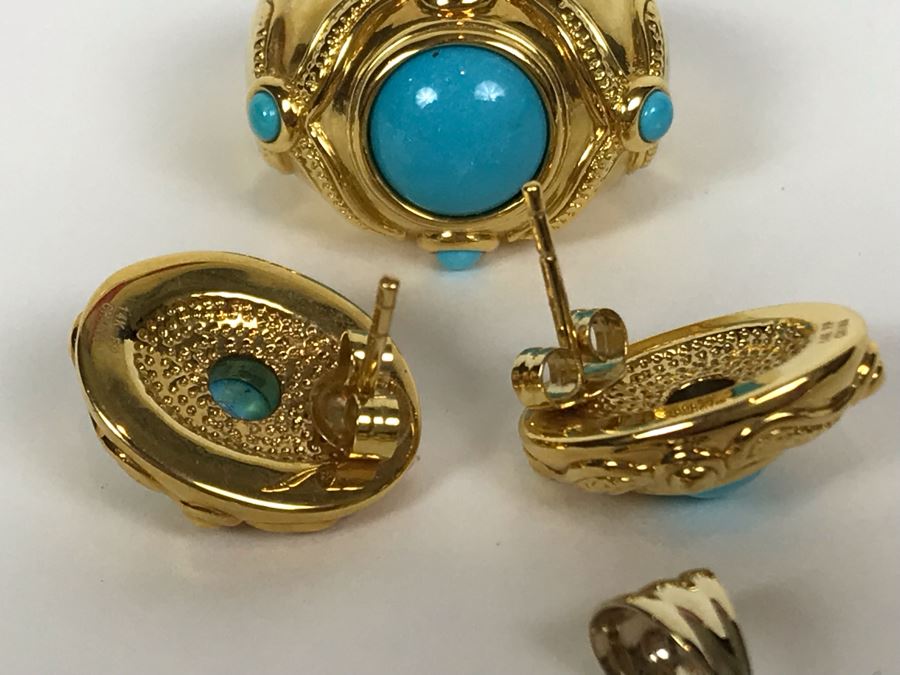 Jewelry Set With 14K FP Gold Silicone Filled Ring Size , Earrings And Pendant 14.1g TW [Photo 6]