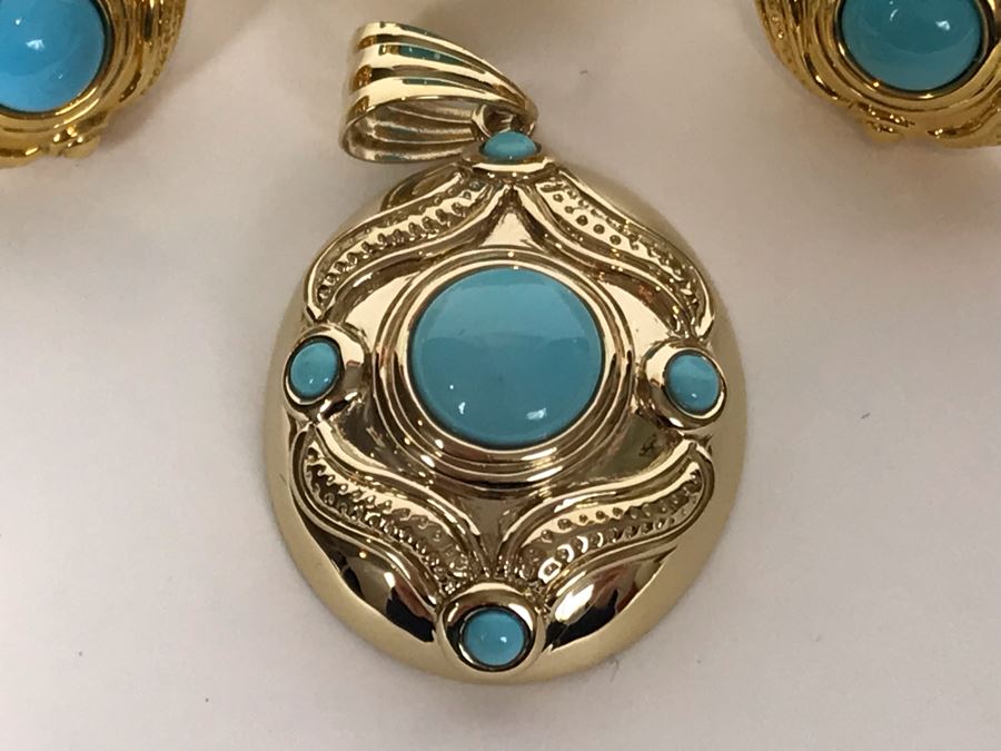 Jewelry Set With 14K FP Gold Silicone Filled Ring Size , Earrings And Pendant 14.1g TW [Photo 5]