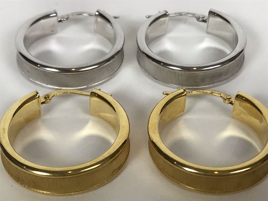 18K Gold Milor Italy (2) Pairs Of Earrings 6g TW