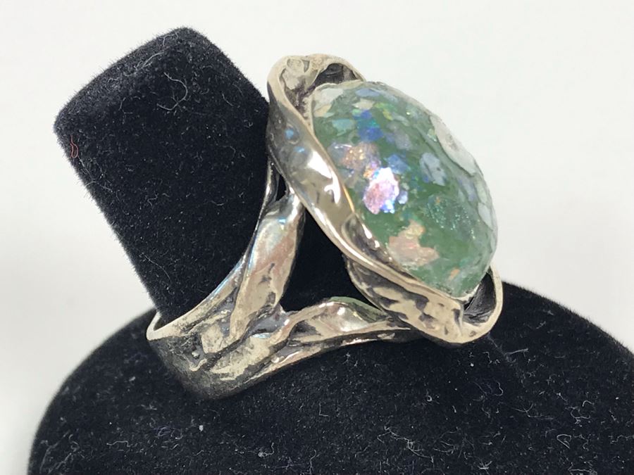 Large Sterling Silver Israel PZ Ring Size 8.5 10.5g [Photo 5]