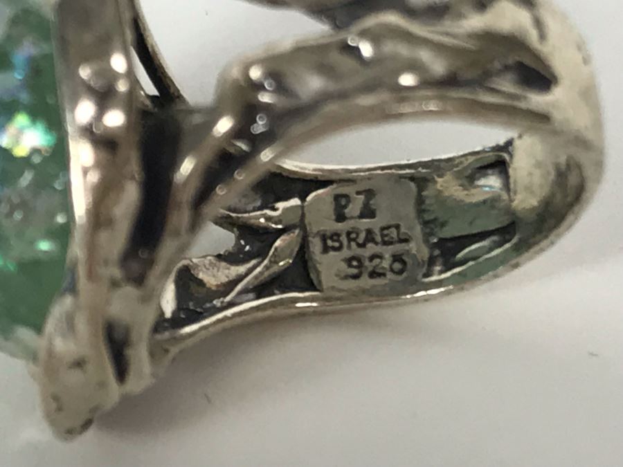 Large Sterling Silver Israel PZ Ring Size 8.5 10.5g [Photo 9]
