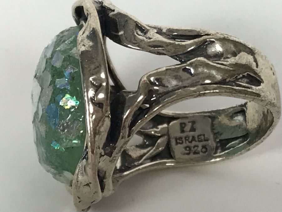 Large Sterling Silver Israel PZ Ring Size 8.5 10.5g [Photo 10]