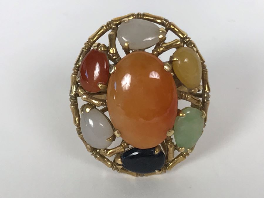 14K Gold Jade Stone Ring Size 7.25 8.5g [Photo 8]