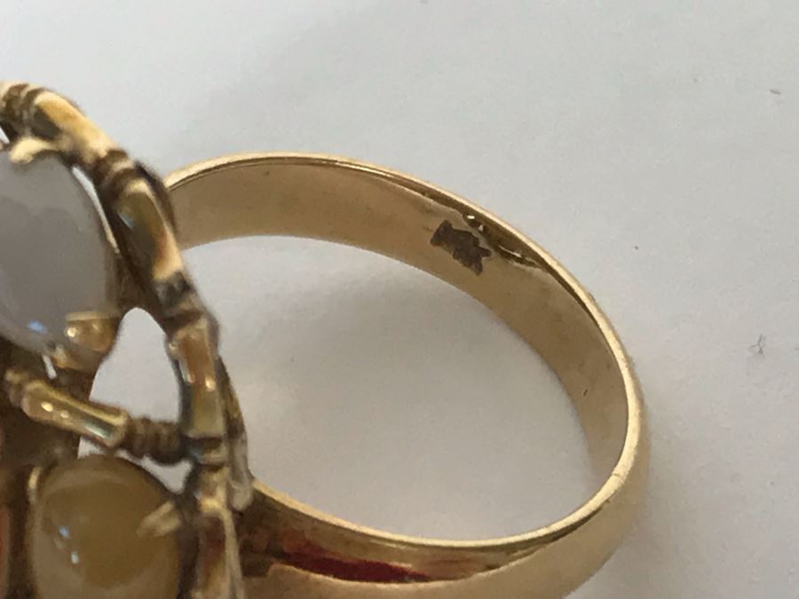 14K Gold Jade Stone Ring Size 7.25 8.5g [Photo 11]
