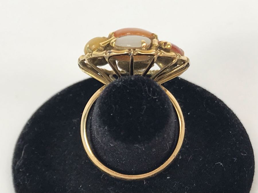 14K Gold Jade Stone Ring Size 7.25 8.5g [Photo 6]