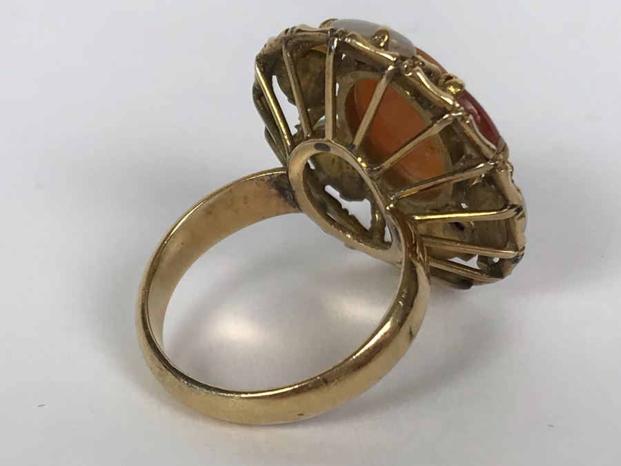 14K Gold Jade Stone Ring Size 7.25 8.5g [Photo 9]