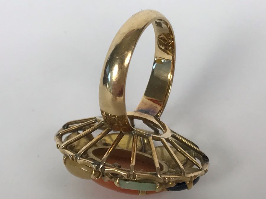 14K Gold Jade Stone Ring Size 7.25 8.5g [Photo 10]