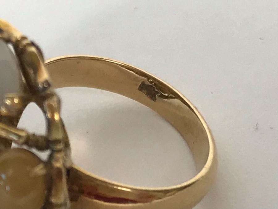 14K Gold Jade Stone Ring Size 7.25 8.5g [Photo 12]