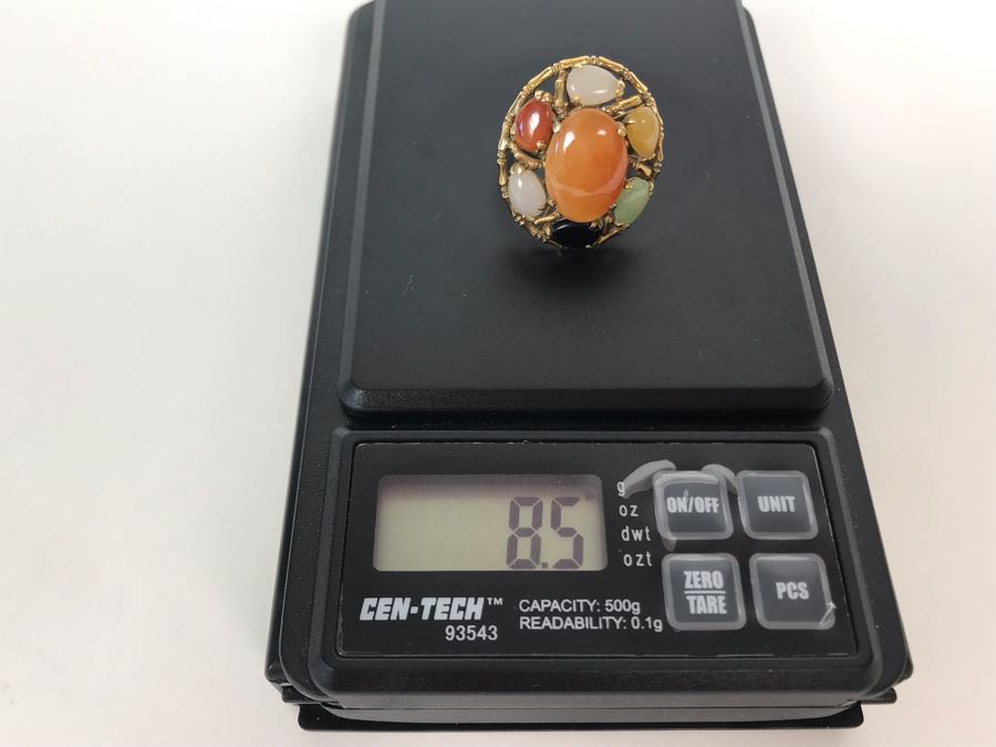 14K Gold Jade Stone Ring Size 7.25 8.5g [Photo 14]