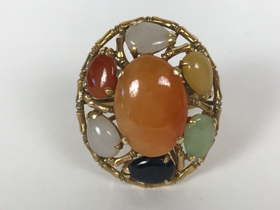 14K Gold Jade Stone Ring Size 7.25 8.5g [Photo 7]