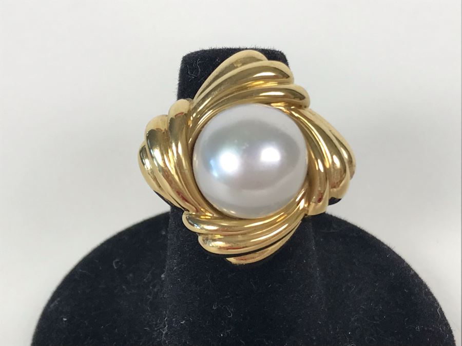 14K Gold Pearl Ring Size 6.25 7.4g