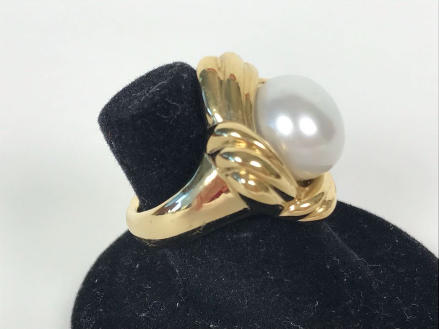 14K Gold Pearl Ring Size 6.25 7.4g [Photo 2]