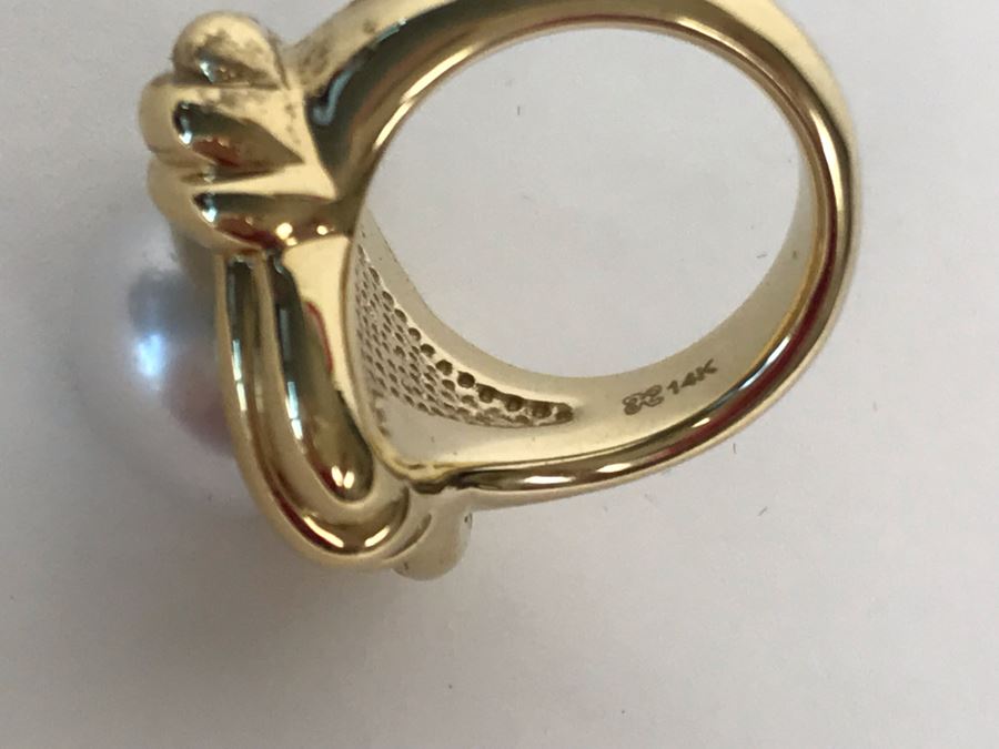 14K Gold Pearl Ring Size 6.25 7.4g [Photo 6]