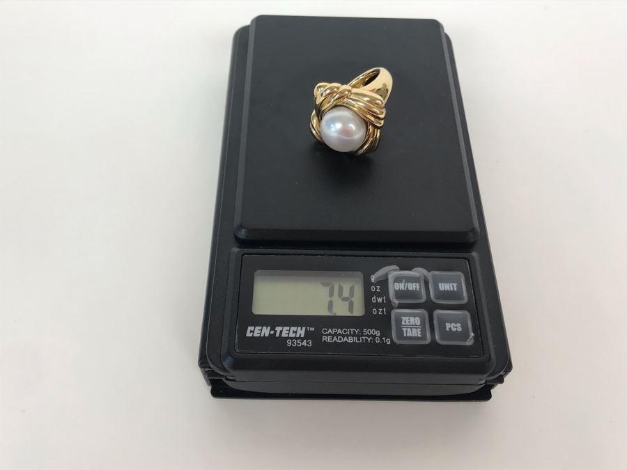 14K Gold Pearl Ring Size 6.25 7.4g [Photo 7]