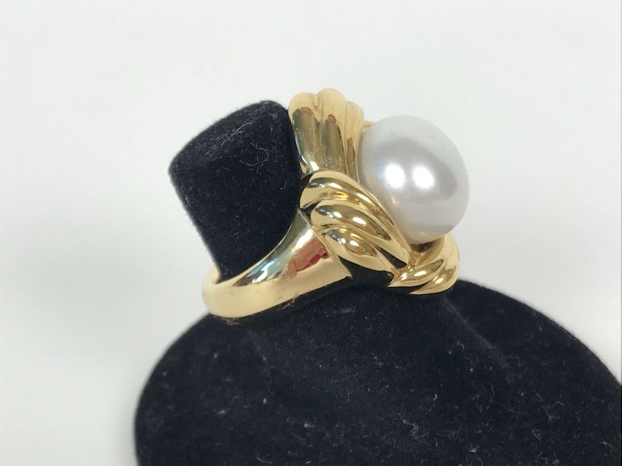14K Gold Pearl Ring Size 6.25 7.4g [Photo 3]