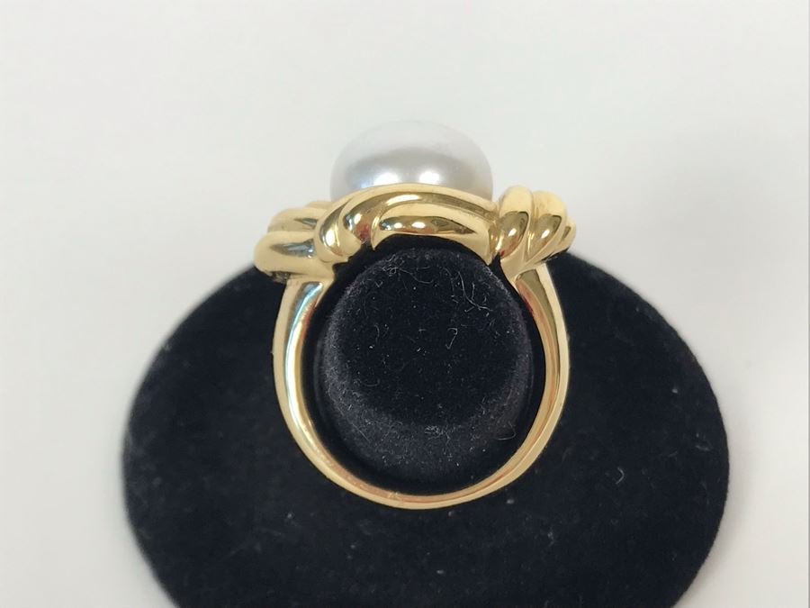 14K Gold Pearl Ring Size 6.25 7.4g [Photo 4]