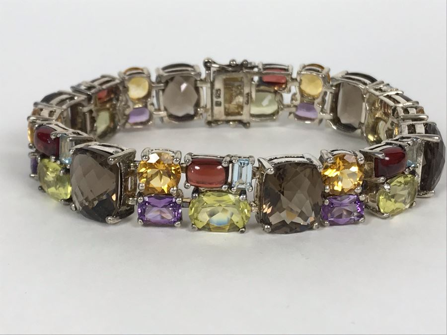 Sterling Silver Gemstones Bracelet 39.2g [Photo 2]